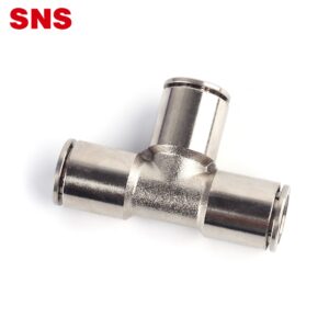 SNS JPE Series push to connect nickel-plated brass T type 3 way air hose PU tube pneumatic connector equal union tee fitting picture 1
